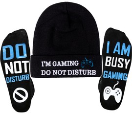 NDLBS Funny Gifts Novelty Gaming Socks Beanie Winter Hat Christmas Stocking Stuffers for Teens Boys Adult Kids Him Men
