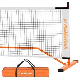 PICKLETECH Pickleball Set with Net -Regulation Size Portable Pickleball Net+ 4 Pickleball Paddles +4 Pickleball Balls +Pickleball Bag- New 4.0 Professional Version (Orange Set)