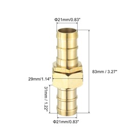 sourcing map 1 Pcs Brass Hose Barb Fitting Straight Connector Coupler, 13/16" ID Brass Fitting Air Hose Fittings with Washer for Connecting Water Fuel Air, Oil Hoses