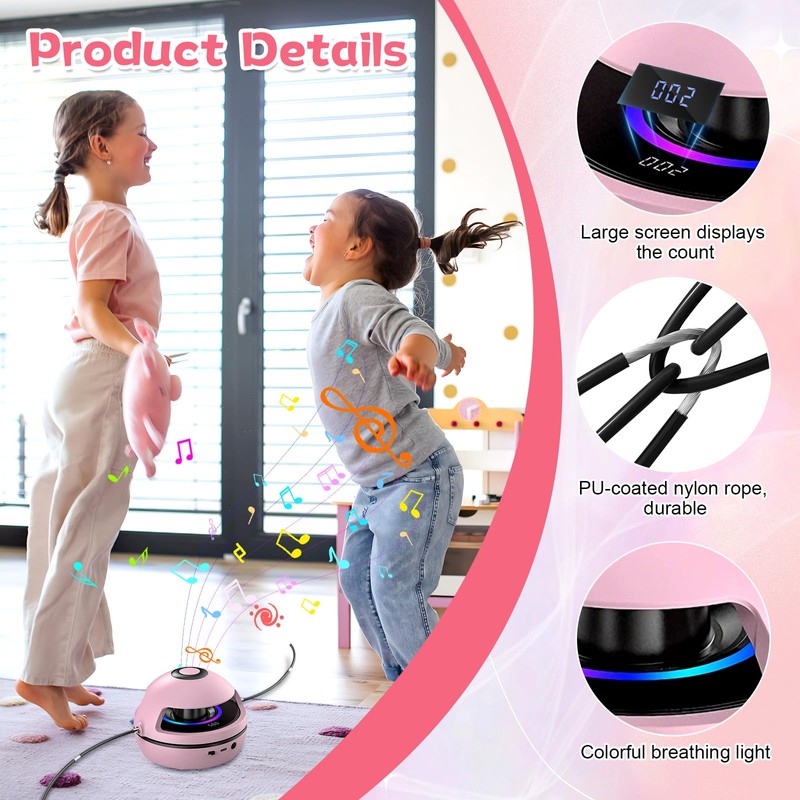 Music Jump Rope Machine, Wireless Skipping Rope with Counter for