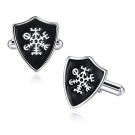 Viking Shield Cufflinks 925 Sterling Silver Black Viking Symbol Shirt Cufflinks for Men Unique Cuff Links Executive Groom Father Wedding Gift
