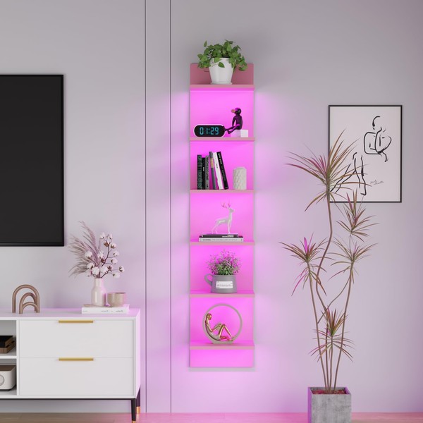 Qupui 6 Tier Wall Shelf Unit with LED Light, Display