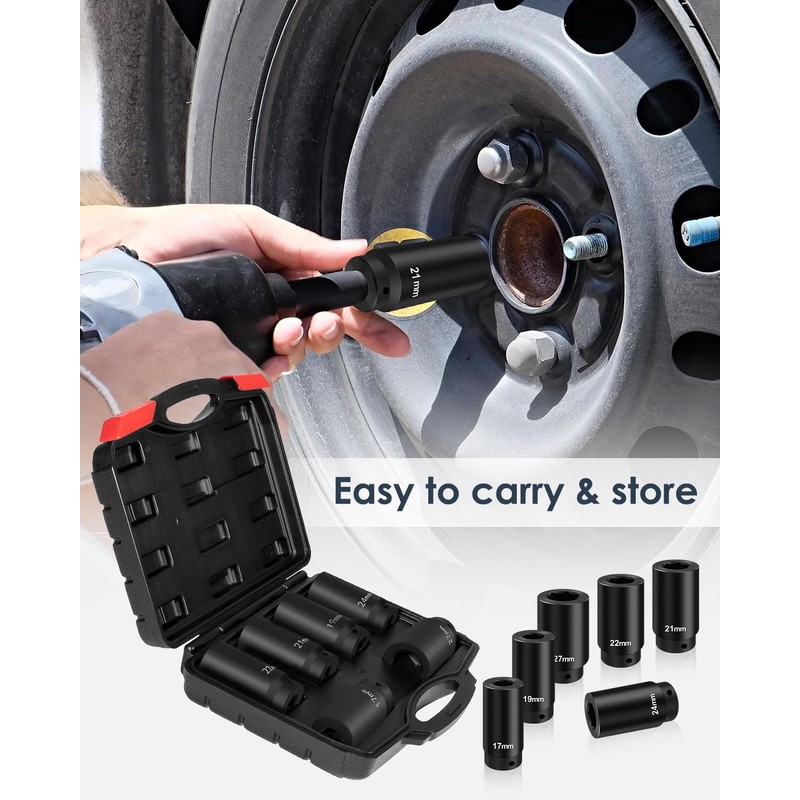 BOQNZN 1/2" Drive Crank Bolt Socket Set, 17MM 19MM 21MM
