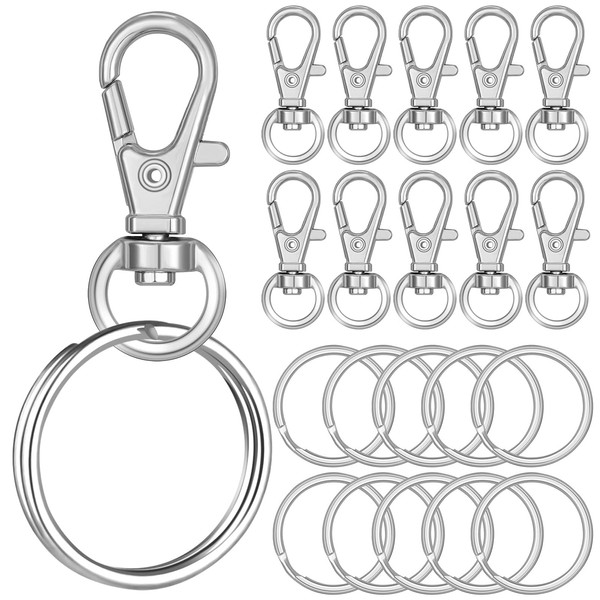 Yorkereynom Set of 30 Nascan Double Ring Keychain, Swivel Hook, Metal Fittings, Key Ring, Silver, Key Chain Parts, Accessory Parts, Handmade, Crafting Supplies, Jewelry Material, DIY Material, Comes with Round Ring Silver