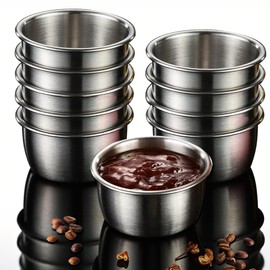 LEKAYIHU 10 Pcs Salad Dressing Container To Go 304 Stainless Steel Dipping Sauce Cup for Kitchen Office Travel Barbecue Part (10)