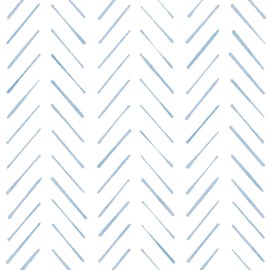 Peel and Stick Wallpaper Herringbone Striped Wallpaper 17.3"x393" White and Blue Wallpaper Boho Contact Paper Self Adhesive Removable Wallpaper Decorative for Bedroom Bathroom Cabinets Vinyl Roll