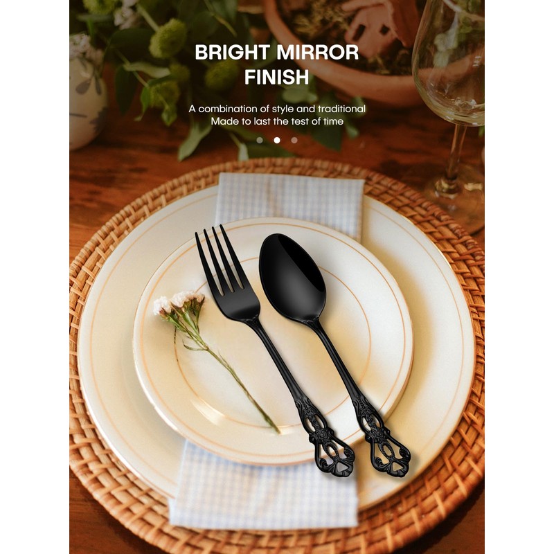 Stapava 48 Pcs Black Silverware Set with Steak Knives, Gorgeous