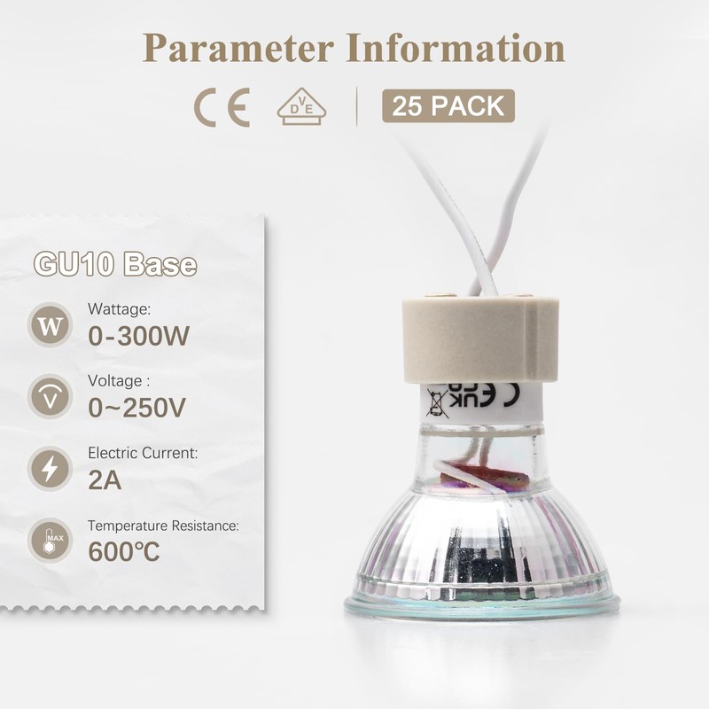 DiCUNO GU10 Base Socket, 600℃ Heat Resistant Maximum 250V 300W,