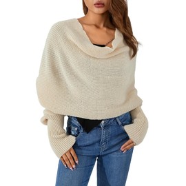 Edhomenn Wool Scarf for Women Knitted Wrap Pullover Multi-Use Solid Colour Y2k Autumn Winter Scarf with Long Sleeves, 01 Beige