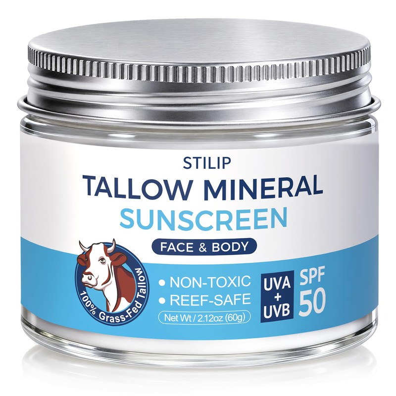 Organic Beef Tallow Sunscreen-SPF 50 with Zinc Oxide,Non-Toxic 2-in-1 Moisturizer