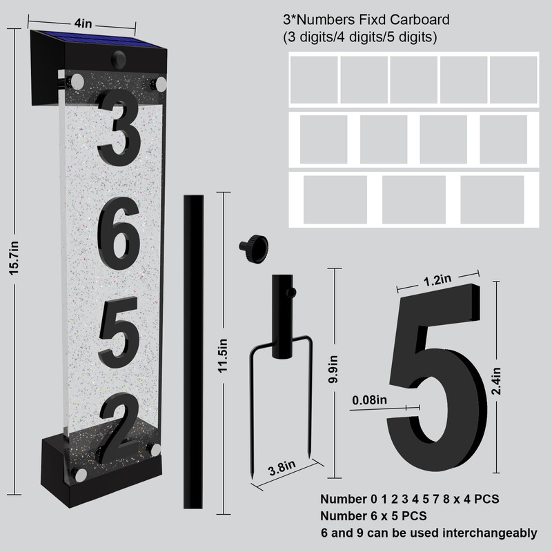 IVWVI Solar House Numbers for Outside, Acrylics Solar Address Sign