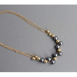 Grey beaded necklace gold double chain 18 long necklace gold beads