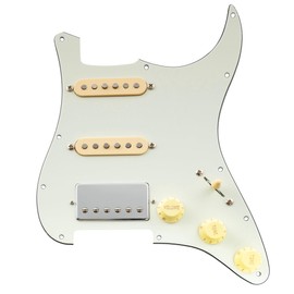Musiclily Pro Pre-wired Standard HSS Pickguard with Artec Alnico 5 Pickups for Strat Style Electric Guitar, 3ply Aged White