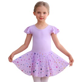 MdnMd Dance Ballet Leotard with Star Moon Sequins Skirt for Toddler Girls Ballerina Dresses Outfit (Lavender Purple, 10-12 Years)