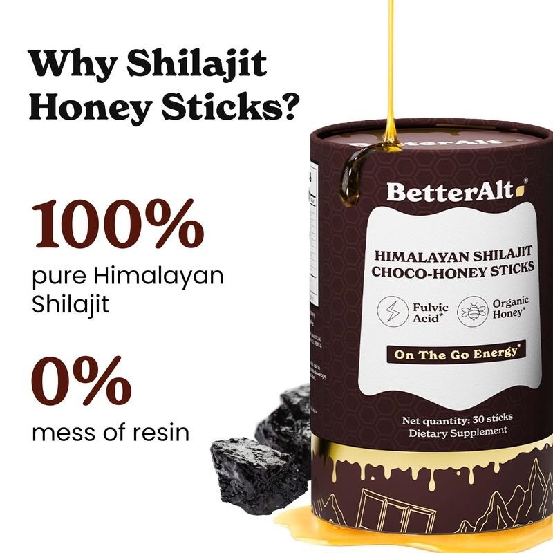 BetterAlt GOLD+ Choco Shilajit Honey Sticks | 85+ Minerals &
