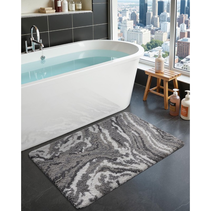 DEXI Bathroom Rug Mat 17x30, Soft and Absorbent Marble Bath