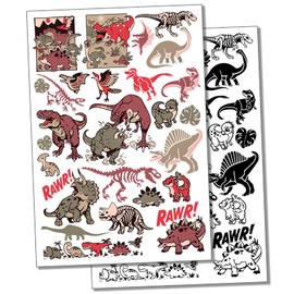 Dinosaurs Prehistoric Jurassic Fossils Temporary Tattoo Water Resistant Fake Body Art Set Collection - Black (One Sheet)