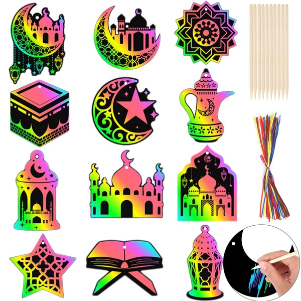 Qpout 48 Pack Ramadan Scratch Art Ramadan Scratch Paper Art