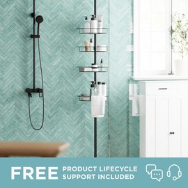Zenna Home Tension Pole Shower Caddy Corner Organizer, Adjustable Standing Shower Caddy with 4 Baskets, Rust Resistant Bathroom Tension Rod Organizer, 60 to 97 Inch, Matte Black