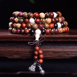 Zen Dear Unisex Natural Colorful Wood Buddhist Prayer Beads Bracelet Necklace Tibetan Mala Prayer Beads (8mm 108beads)