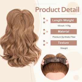 SEGOHAIR Synthetic Hair Topper for Women, 6"x6" Lace Base, Covers Gray Hair, Thinning, High Hairlines, Soft Natural Wavy Hair, Apply with 4 Clips, Center Parted Bangs 18" Brown Mixed Blonde