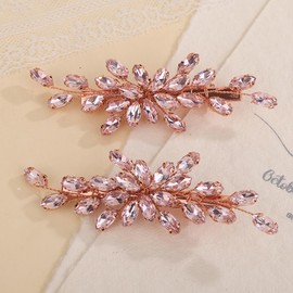 Rumtock 2pcs Pink Rhinestones Beads Hair Clip for Wedding Brides Women Rose Gold Hair Piece Easy to Wear Hair Accessories (Pink)
