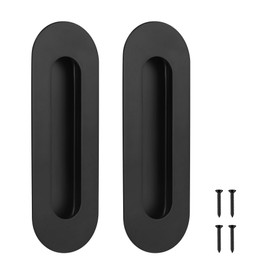 Malimali 6 Inch Oval Black Pocket Door Pull, Stainless Steel Finger Flush Pulls for Closet, Sliding Barn Door Handle Hardware (2 Pack)