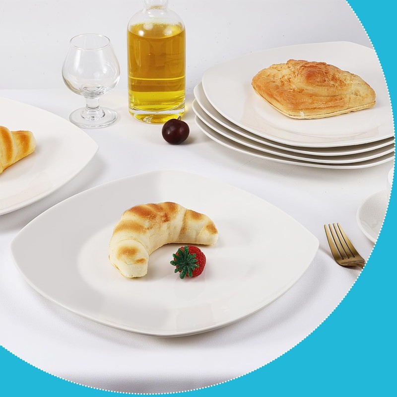 PUREZON Porcelain Square Dinner Plates Set of 6, 10.5 inch