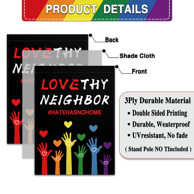 Love Your Neighbor Garden Flags for Outside 12x18 Inch Hate