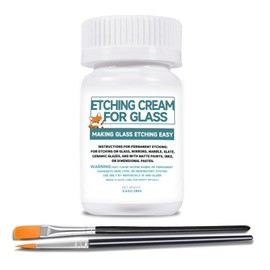 CAMUTKRY 10 oz Etching Cream for Glass with 2 Brushes, Glass Etching Kit Creates Permanent Etched Patterns, Frosted Etch Starter Kit, Art Mirrors Cream for Mirrors, Glassware