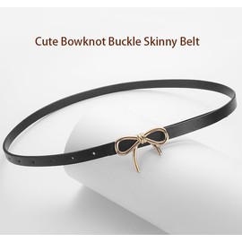 CT COTIM COYIN Women's Skinny Leather Belt with Gold Bow Knot Buckle for Dresses, Jeans, Pants, White, Width: 1.4cm/0.55 inch Length: 103cm/41nch