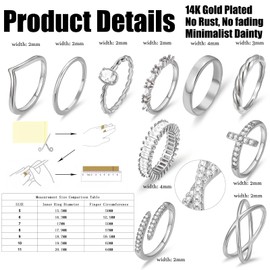 14K Gold Plated Rings Set for Women, Dainty Gold Knuckle Rings Non Tarnish, Simple Thumb Stacking Rings Pack Size 5/6/7/8/9/10 (8, Silver)