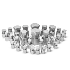 64 Pcs. Hydraulic NPT Pipe Fittings Cap & Plug Adapter Assortment Kit, Galvanized Steel with Precision Threading