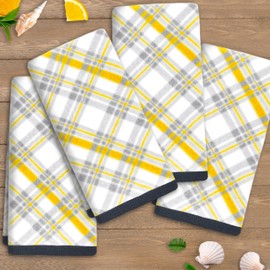 VOOVA & MOVAS Kitchen Towels Decorative Set (15"x25",4 Pack) Cotton | Light | Soft | Absorbent | 400 GSM | Fluffy, Hand Towels for Kitchen | Bathroom | Guest, Yellow and Gray Gingham