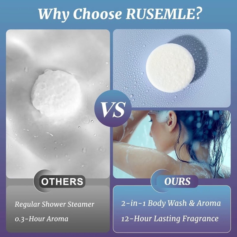 RUSEMLE Shower Steamers Aromatherapy 6 Pack, 2-in-1 Shower Steamers and