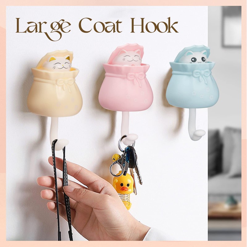 ISKYBOB Set of 4 Peek-A-Boo Cat Wall Hooks Cute Peeping