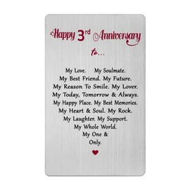 3 Year Anniversary Card for Men Women Him Her- Romantic 3rd Three Third Anniversary Keepsake Gifts for Husband Wife