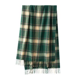 CALVIN & OLIVIA Women's Fall Winter Scarf Thick Classic Plaid Scarf Wrap Warmth Soft Oversized Cashmere Feel Scarves Dark Green Beige Tartan