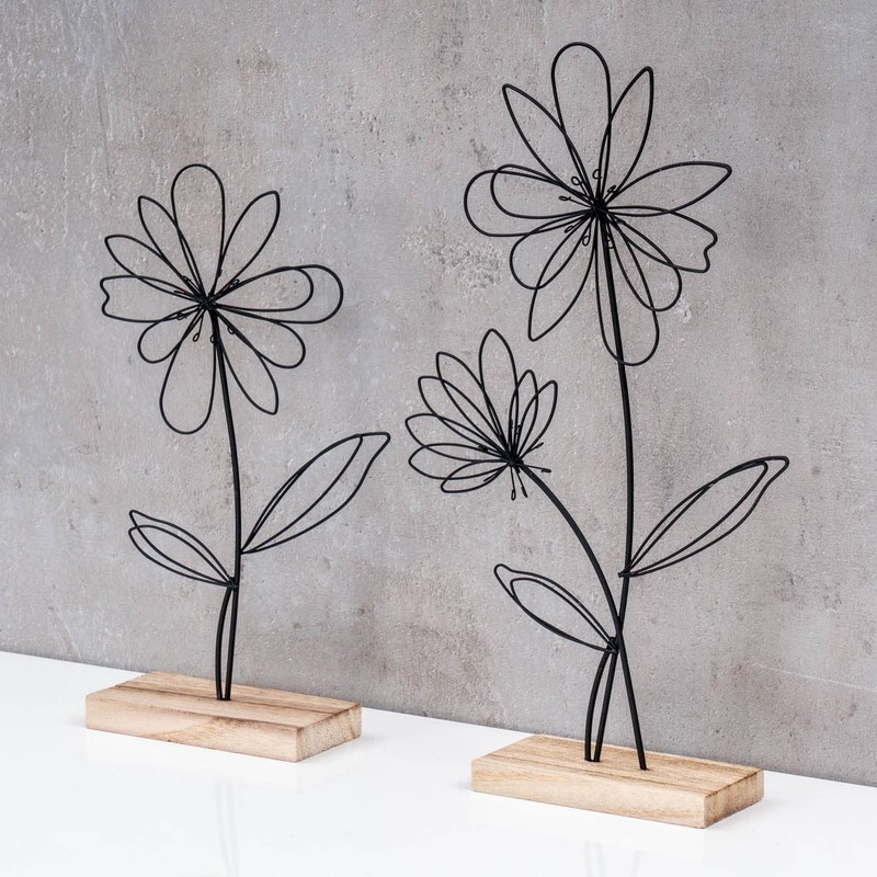 levandeo Stand Flower Set of 2 Metal Wood Black Natural