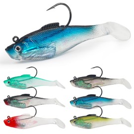 Soft Fishing Lures Swimbaits Pre-Rigged Jig Head Paddle Tail Swim Baits Swim Shad Lures Soft Plastic Swimbait Sinking Baits with Weighted Hooks Fishing Lures Kit for Bass Trout Walleye Crappie 8cm6pc