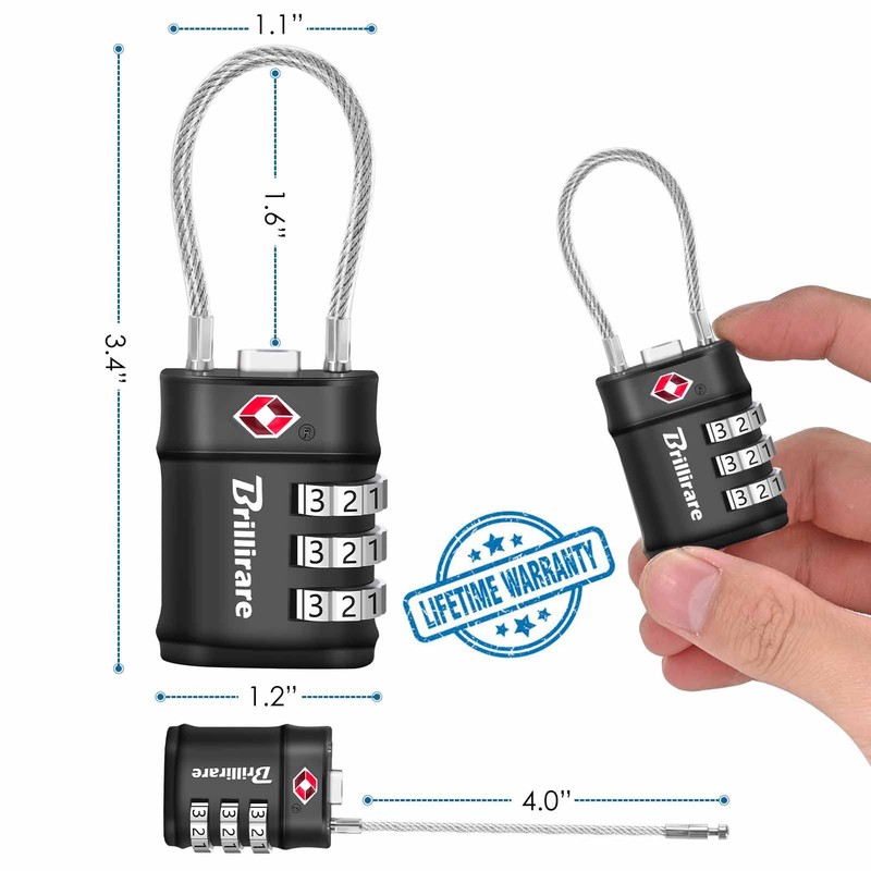 2 Pack TSA Approved Luggage Locks, Combination Travel Cable Lock,