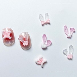25pcs Rabbit Ear Nail Rhinestone - Easter 3D Cute Star Folding Ear Rabbit Nail Accessories Butterfly Knot Love Long Eared Rabbit Nail Jewelry Cartoon Night Glow Resin Bunny Nail Decor
