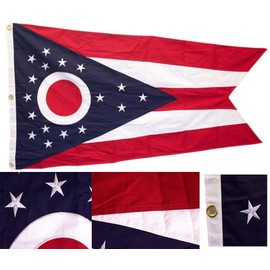 AES 3X5 Embroidered Sewn State of Ohio 100% Cotton 3'x5' Flag Grommets Fade Resistant Double Stitched Premium Penant House Banner Grommets
