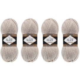Alize Lanagold Yarn for Crochet, Knitting Crafting Wool,Hand Knitting Yarn Blend Warm Soft Natural Chunky Hand Woven Knitting Crochet Wool Lot of 4 skeins 400gr 1048 yds (152-Beige Melange)