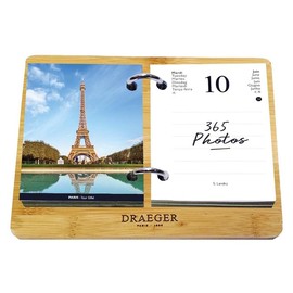 Draeger Paris - Tear-off Set Yvon 2025 - 7 Languages - 365 Sheets and Reusable Bamboo Base - 1 Photo for Each Day of the Year - France - Appointment Holder