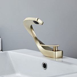 Wovier Brushed Gold Bathroom Sink Faucet with Supply Hose,Single Handle Single Hole Lavatory Faucet,Slanted Body Basin Mixer Tap Commercial