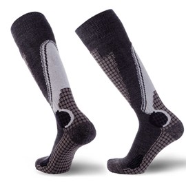 Pure Athlete High Performance Wool Ski Socks - Thermal Warm Merino Wool OTC Sock, Men Women (1 Pair - Black/Grey/Silver, Medium)