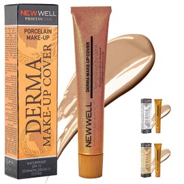 NEW WELL Derma Makeup Cover Waterproof Foundation - Perfect Complexion & High Coverage - Vegan & Natural Ingredients - For All Skin Types (Bronze)