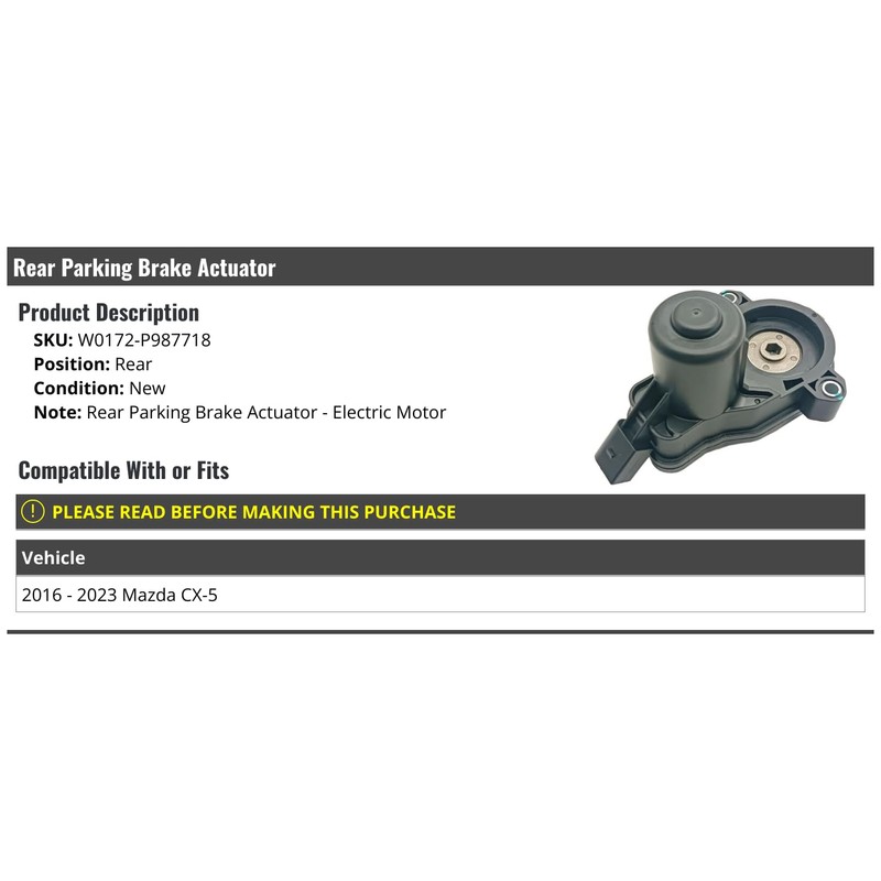 Rear Parking Brake Actuator Motor - Compatible with 2016-2023 Mazda