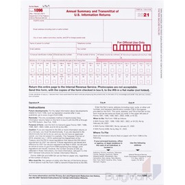 1096 Transmittal 2021 Tax Forms 25 Pack of 1096 Summary Laser Tax Forms - 2021 of 1096 Forms